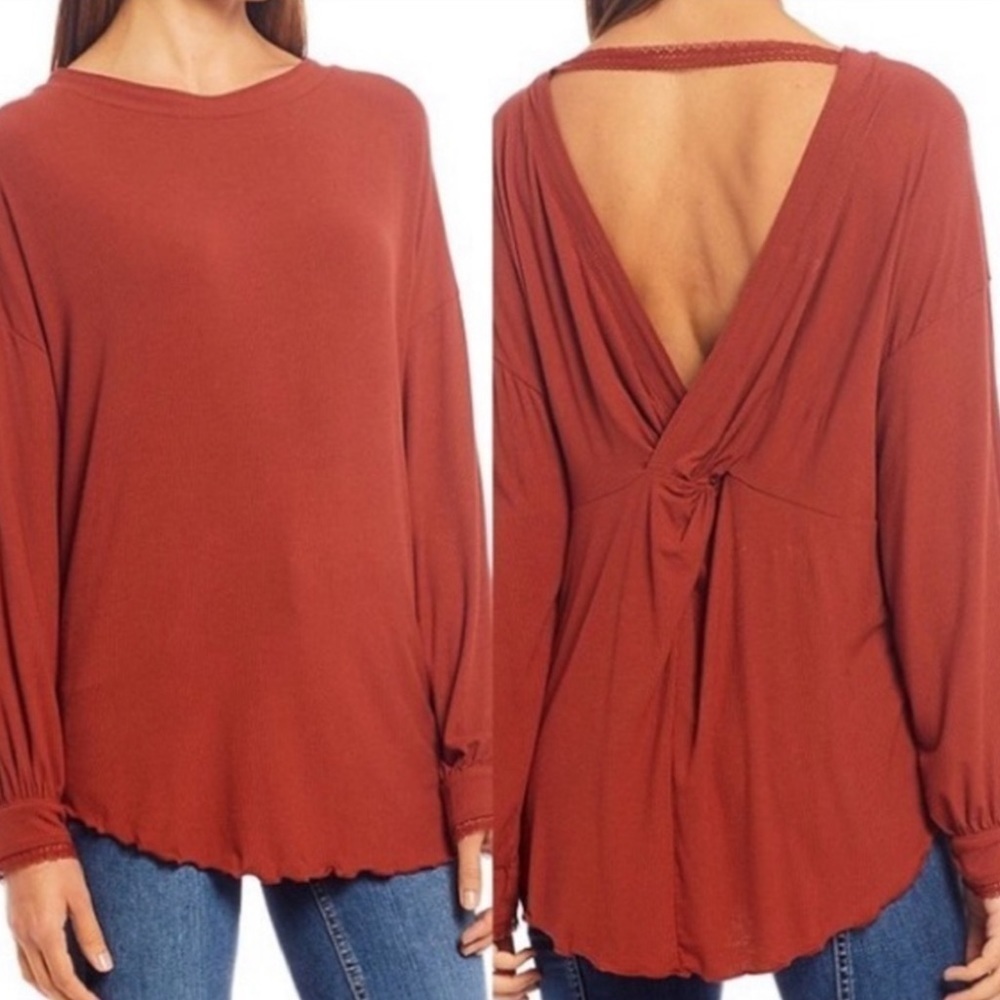Free People Shimmy Shake Cowboy Long Sleeve Pullover V-Back Top Size XS Women